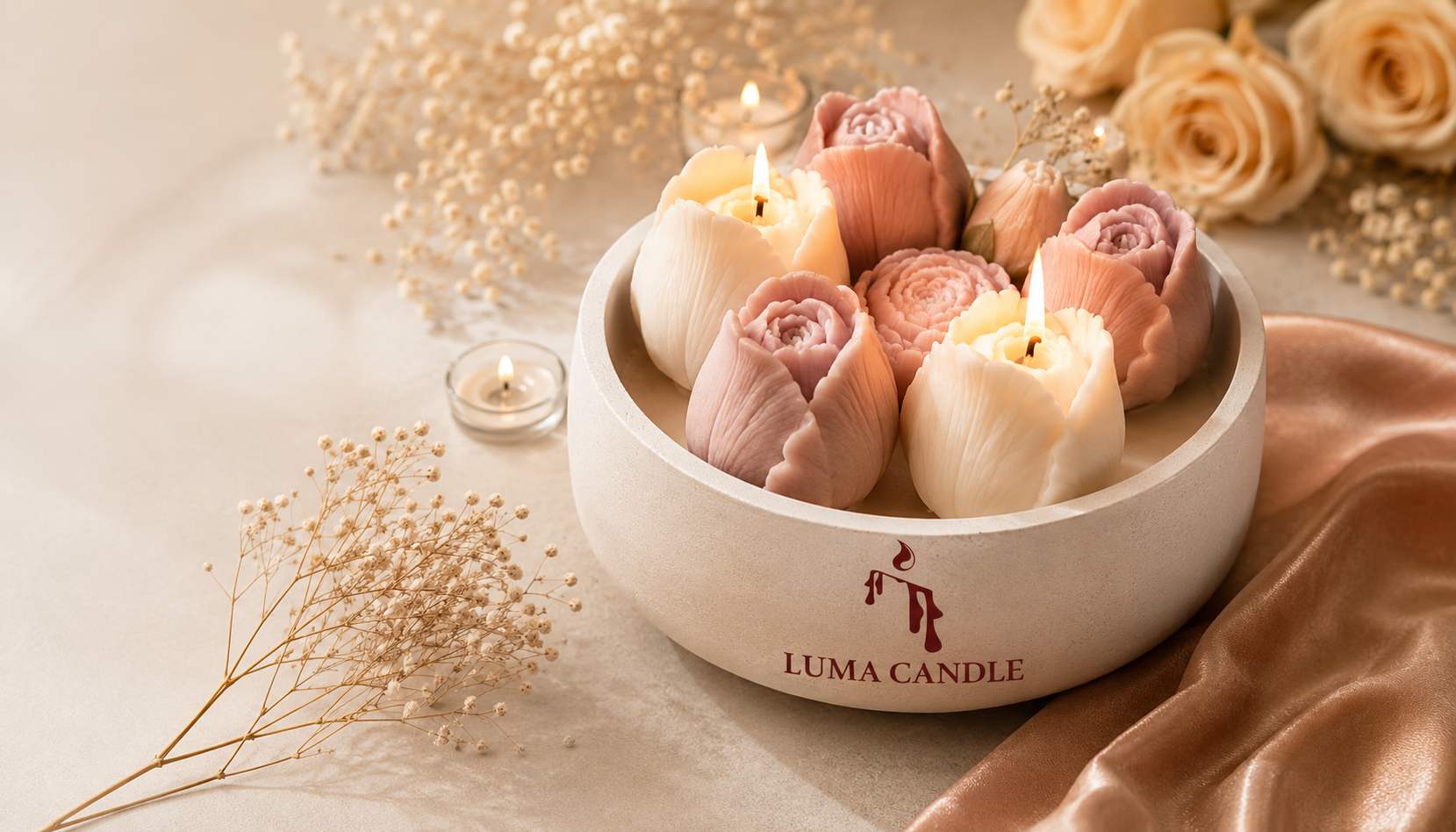 Bol de pivoines et tulipes artisanales Luma Candle
