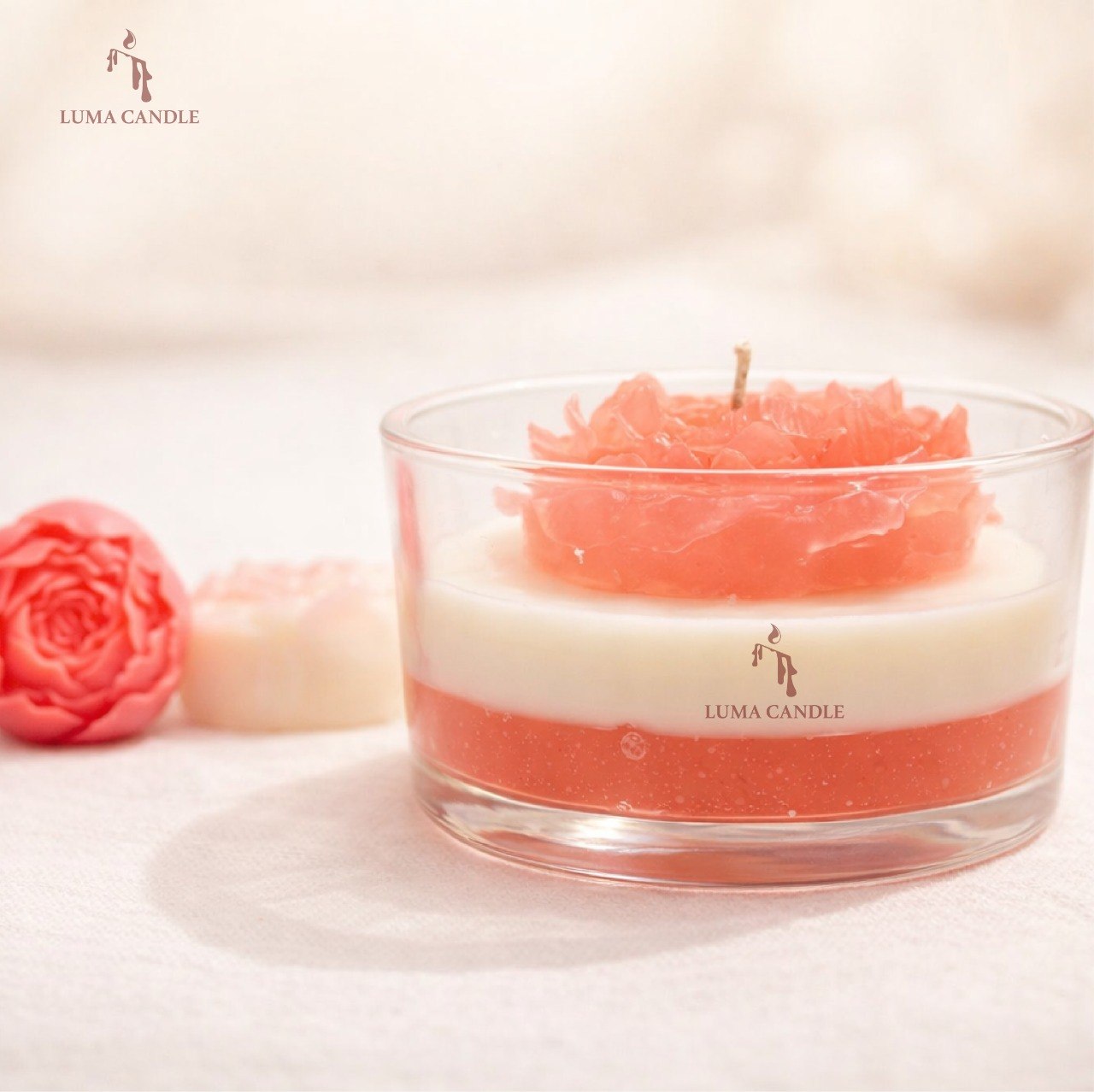 Bougie corail en verre